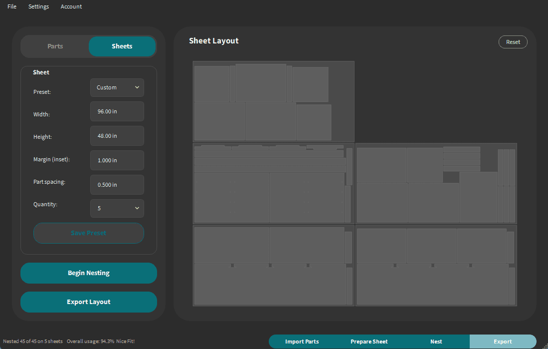 Nice Fit desktop app in dark mode